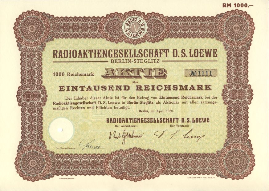 Loewe Aktie von 1930