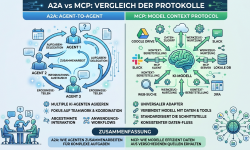 Infografik vergleichende Darstellung der KI-Protokolle A2A und MCP